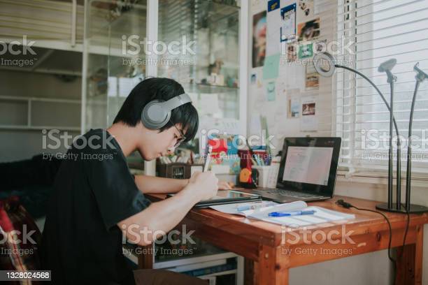 kid working on online school
